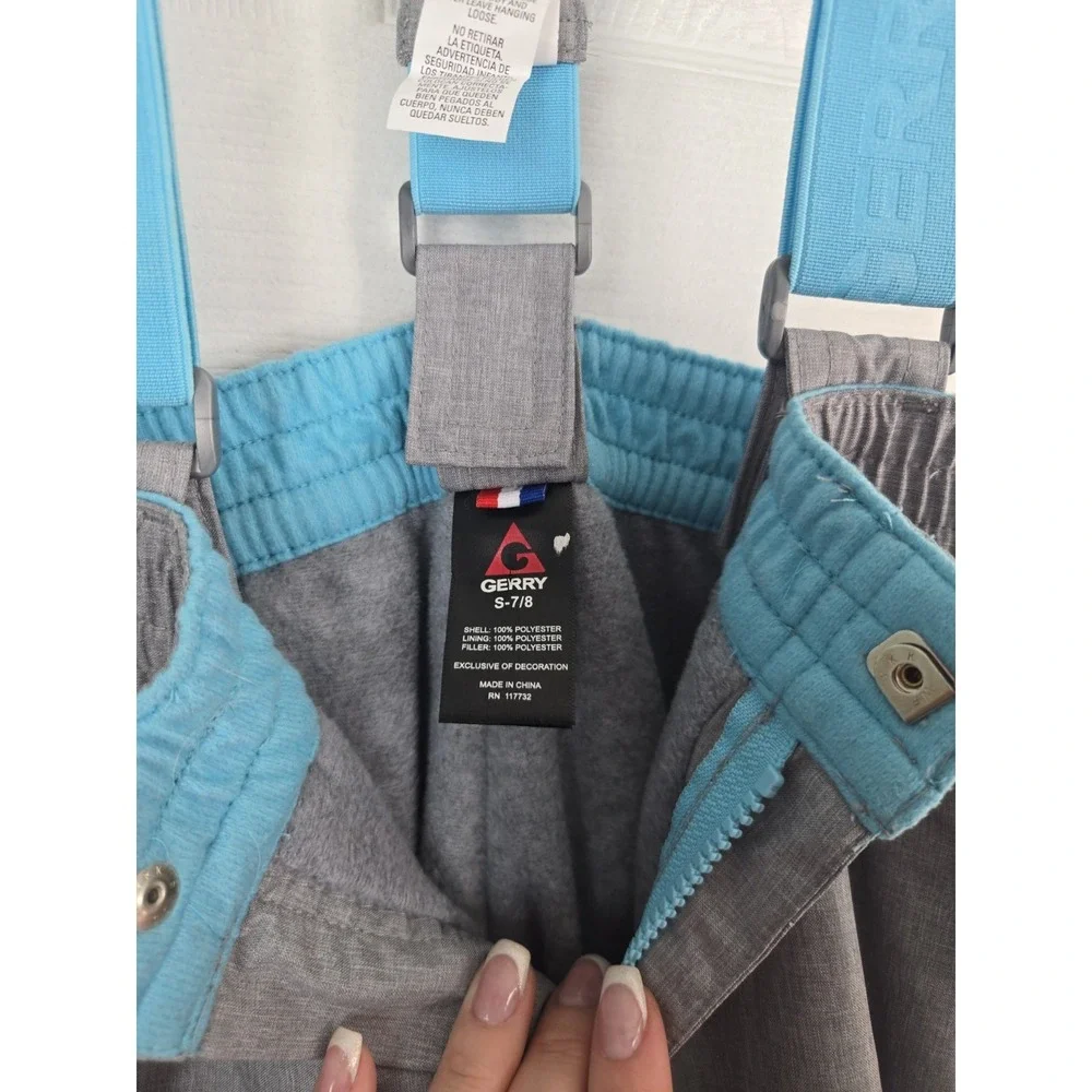 Gerry Kids Snow Bibs Pants Size S (7/8) Gray & Blue Insulated Adjustable Straps